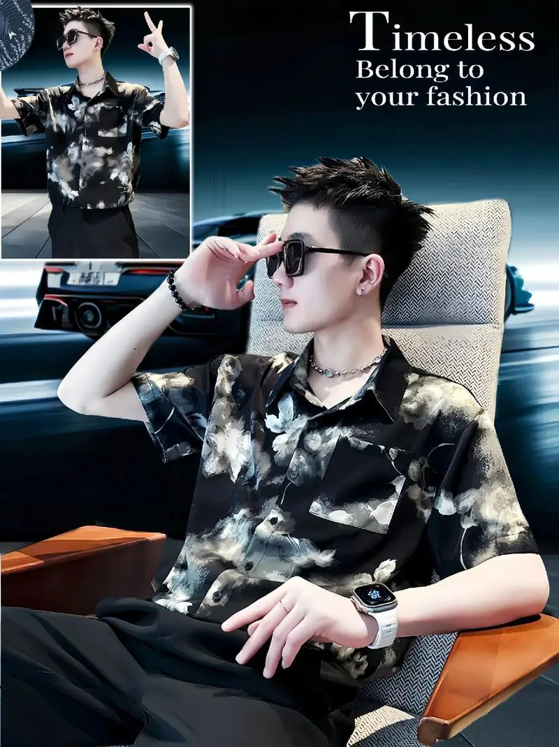 男士黑色花衬衫怎么搭配什么裤子图片