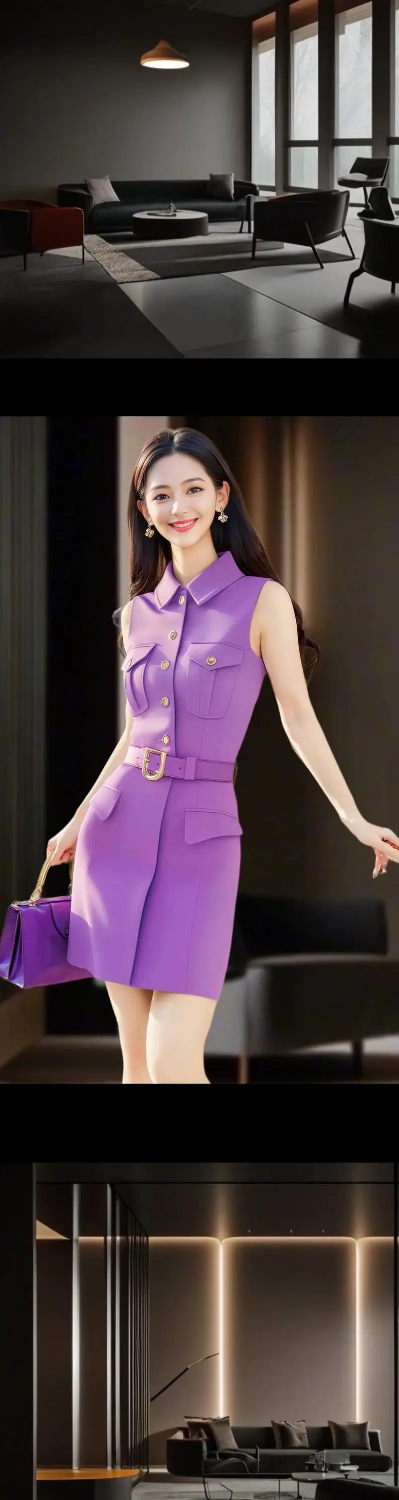 紫色无袖裙怎么搭配