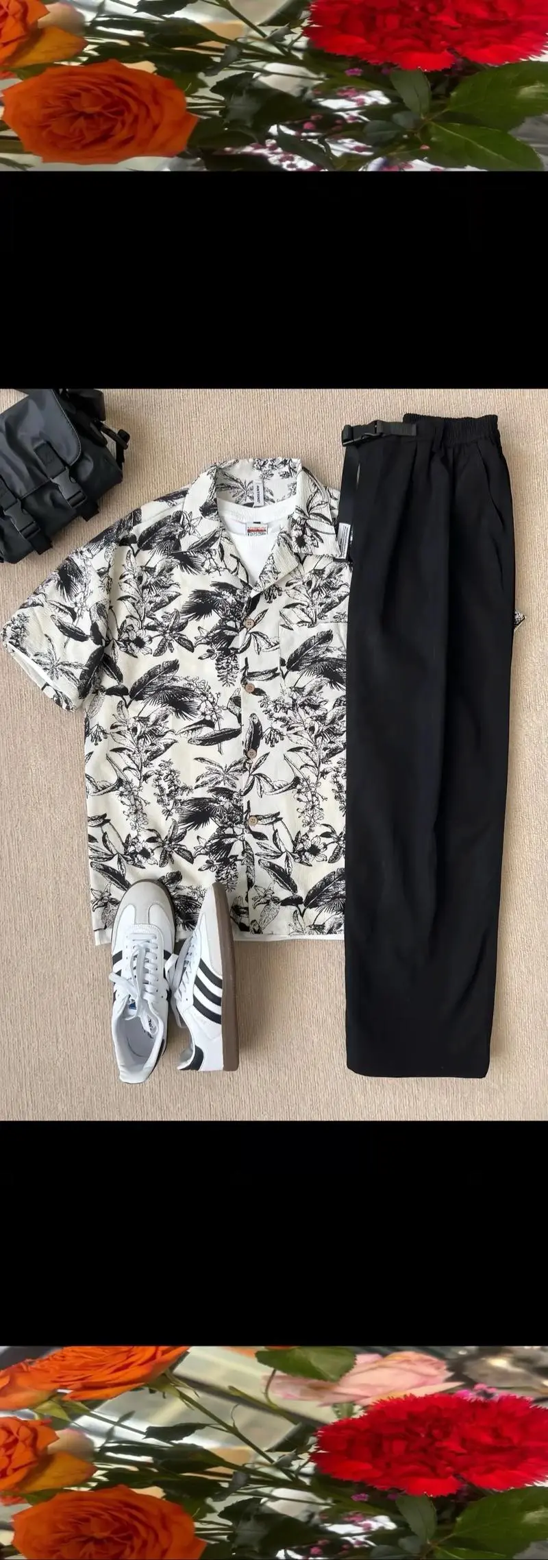 男士黑色花衬衫怎么搭配什么裤子图片欣赏