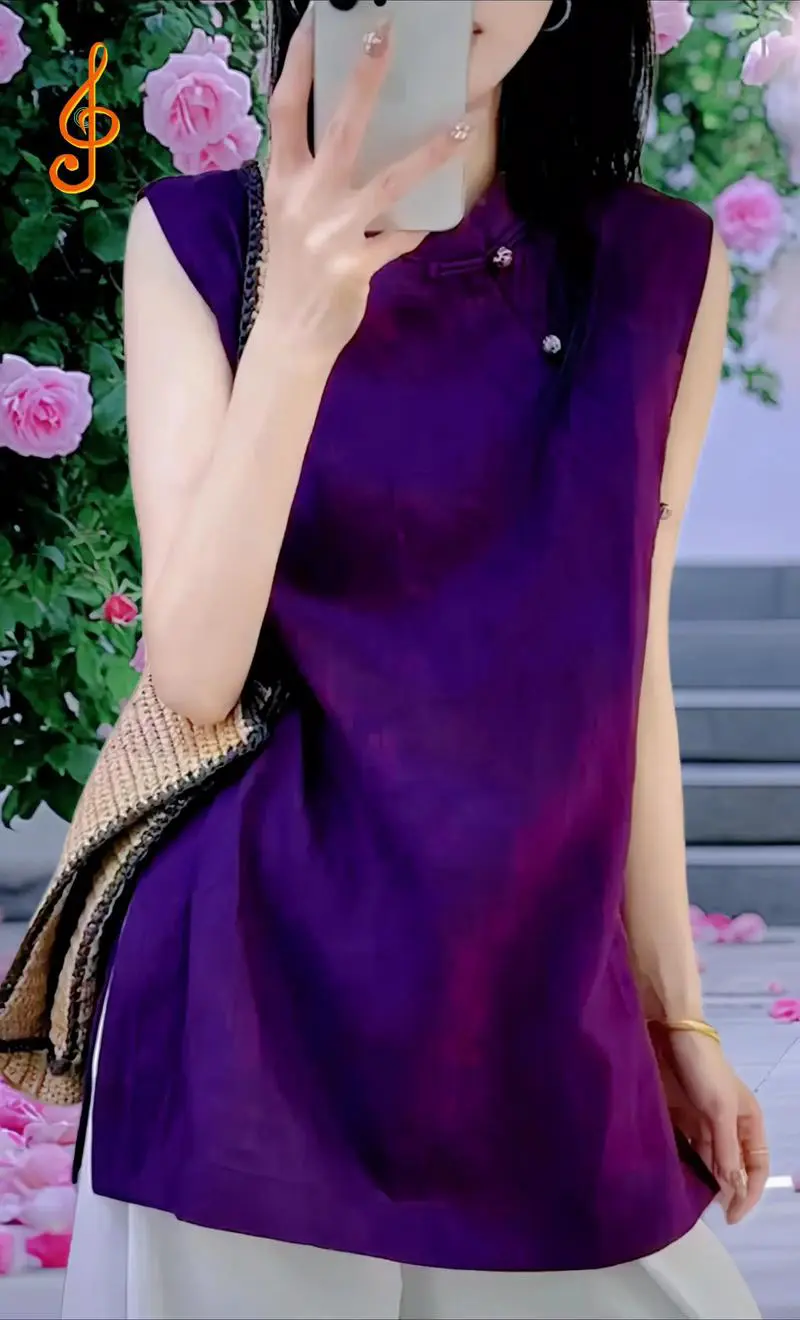 紫色无袖上衣怎么搭配