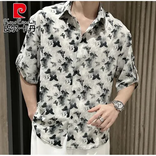 男士黑色花衬衫怎么搭配什么裤子图片