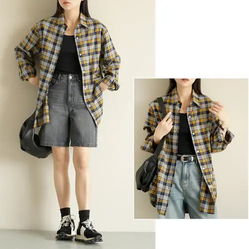 超长款格子衬衫怎么搭配