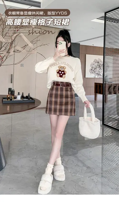 小格子短裙怎么搭配图片大全