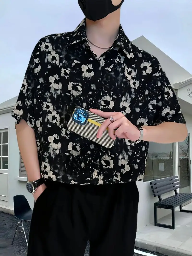 男士黑色花衬衫怎么搭配图片