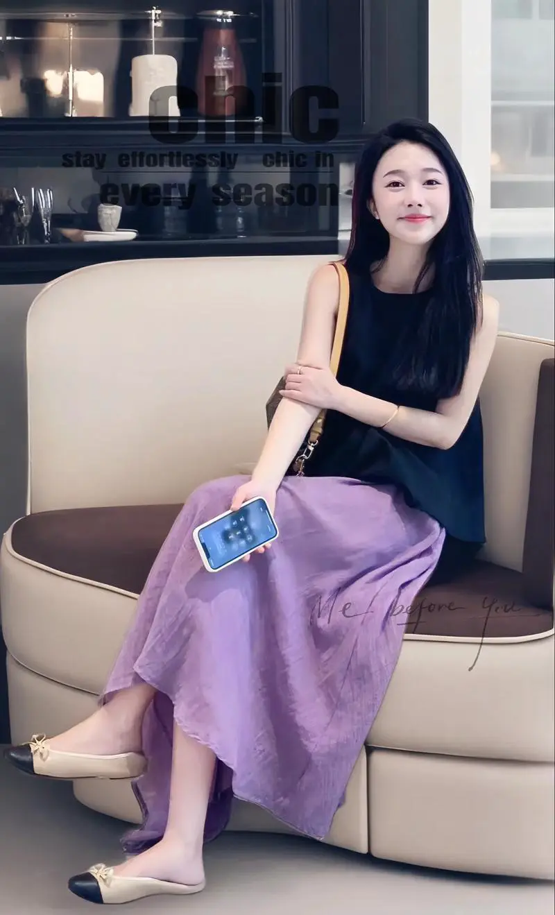 紫色无袖上衣怎么搭配图片