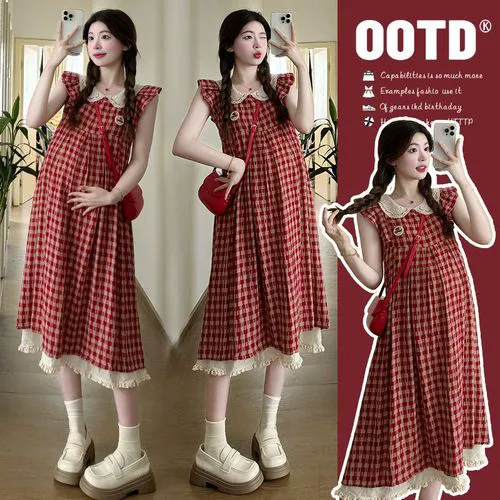 蓝红格连衣裙怎么搭配