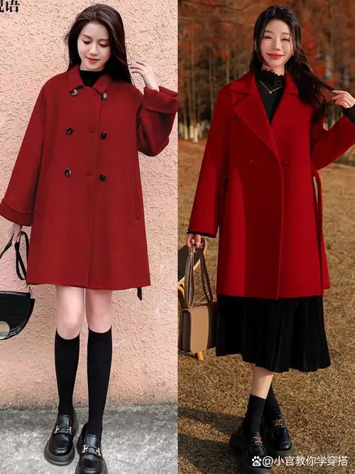 红色针织长裙怎么搭配外套