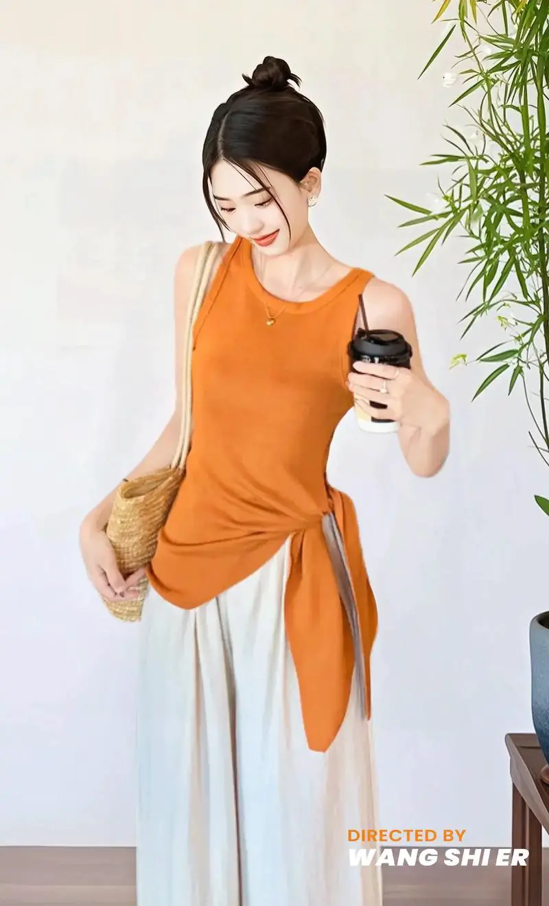 橘色背心怎么搭配