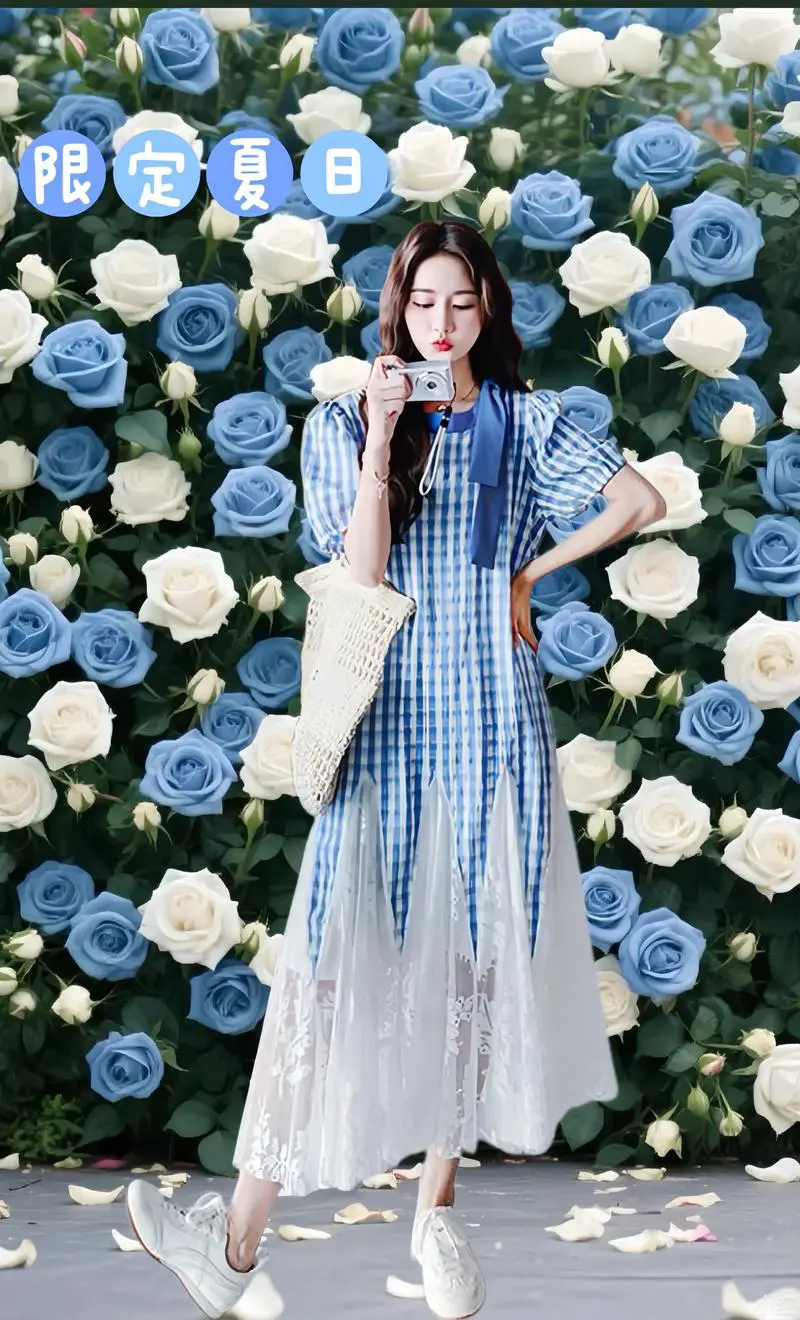 蓝红格连衣裙怎么搭配