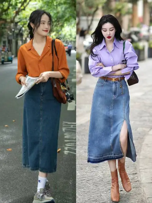 牛仔衣怎么搭配半身裙