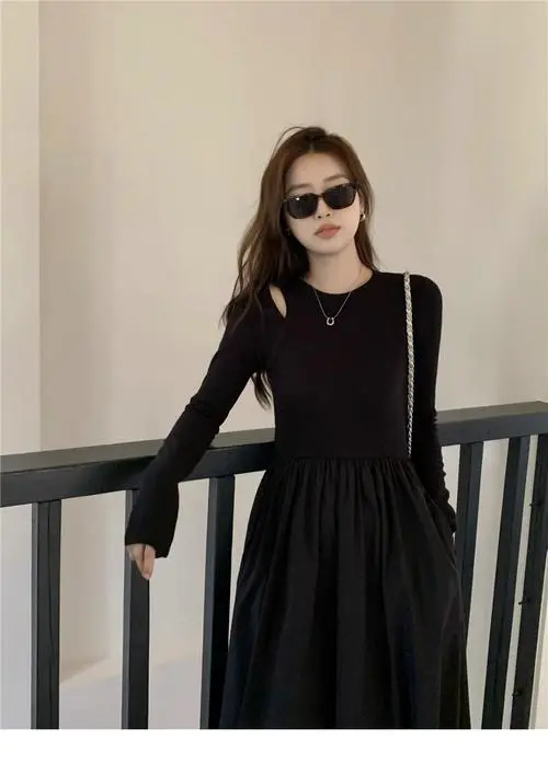 黑色秋冬连衣裙怎么搭配图片大全