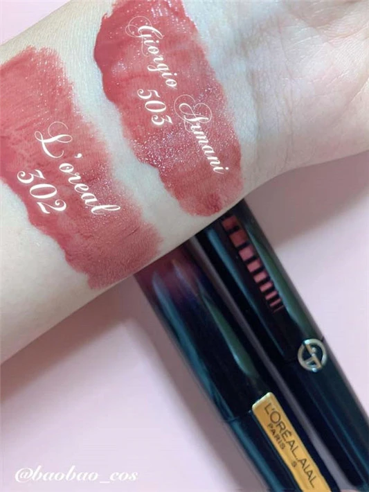 阿玛尼新黑管水唇釉#503色号试色，超像的开架平替解密 GIORGIO ARMANI L'OREAL PARIS 唇釉 小钢笔 巴黎欧莱雅 试色 阿玛尼 第3张
