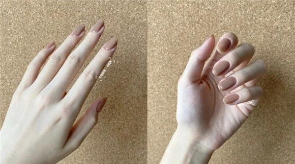 奶咖色美甲各种肤色的女孩都很适合，素面单色就超美 奶咖色 美甲 第3张