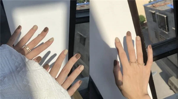 奶咖色美甲各种肤色的女孩都很适合，素面单色就超美 奶咖色 美甲 第6张