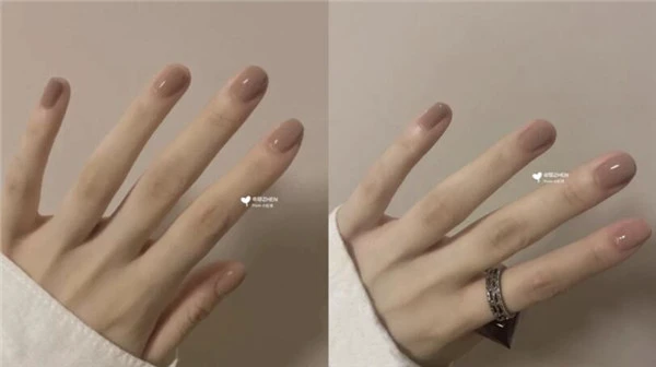 奶咖色美甲各种肤色的女孩都很适合，素面单色就超美 奶咖色 美甲 第2张